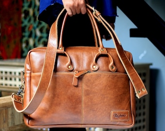 Full Grain Leather Briefcase: Waxed Cowhide Laptop Bag
