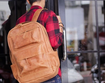 Luigi leather rucksack men with Crazy Horse leather Darkbrown or Camel