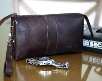 Dark Brown Leather Pouch Wallet: Handmade Full Grain Leather