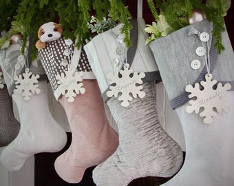 Handmade Christmas Stockings: Grey & Pink Uptown Girl Holiday Decor