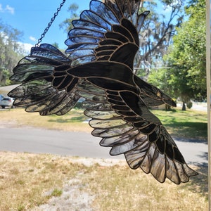 Stormcrow | Raven in Flight | Stained Glass Crow Panel Window | Unique Limited Original