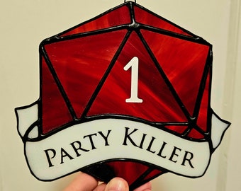 D20 Party Killer Stained Glass Suncatcher | Twenty Sided Dice Dungeons and Dragons | Gaming Gifts