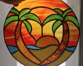 Sunset Love | Stained Glass Suncatcher | Palm Tree Sunset