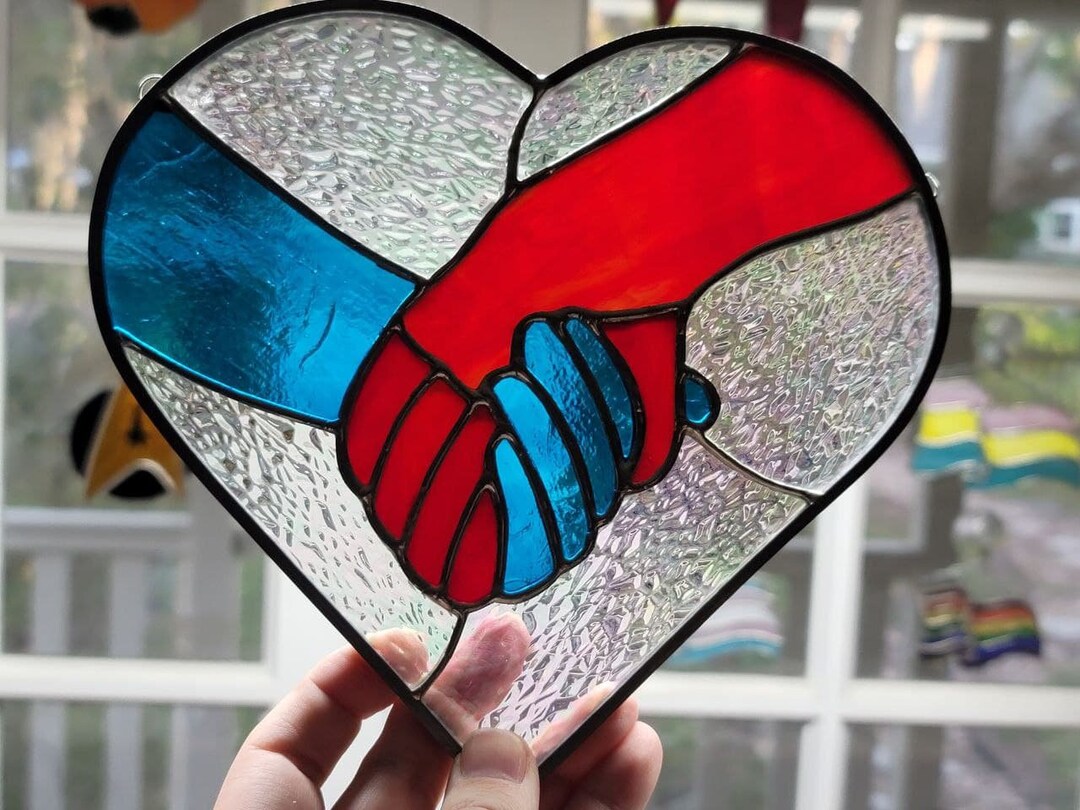 Telenova - Stained Glass Love 直筆サイン入り Art Nouveau Stained Glass Heart Print, Romantic Valentine's Day