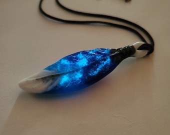 Glowing Glass Feather Pendant | UV Blacklight Glow Jewelry Charm Custom