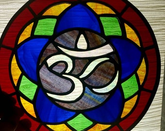 Breathe In, Breathe Out and Ohm | Stained Glass Buddhist Suncatcher