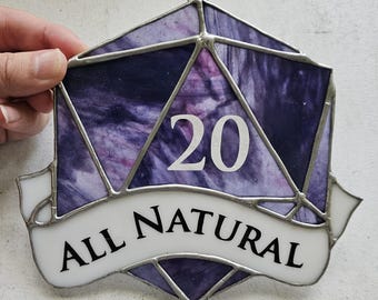 DnD D20 Stained Glass Suncatcher | Pathfinder Twenty Sided Dice | Custom Geek Gamer Gift