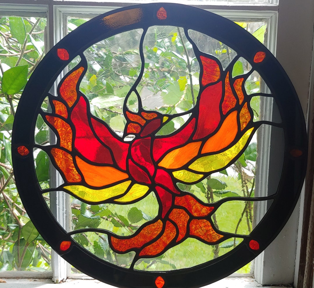 Flight of the Phoenix Stained Glass Panel Unique Original Firebird Etsy