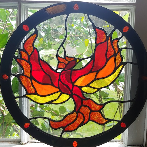 Phoenix Stained Glass Panel Etsy Canada