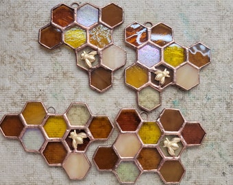 Busy Bee Honeycomb Suncatcher | Cute Handmade Stained Glass
