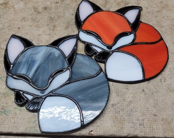 Sleepy Fox Baby | Stained Glass Suncatcher | Handmade Cute Adorable Furry Gift Art