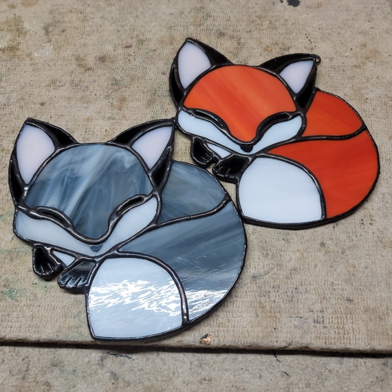 Sleepy Fox Baby | Stained Glass Suncatcher | Handmade Cute Adorable Furry Gift Art