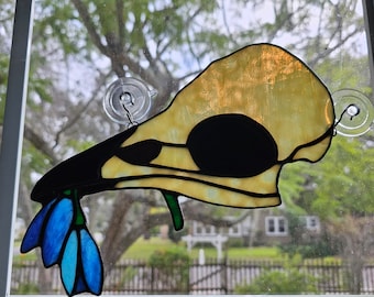 Memento Mori | Stained Glass Crow Skull Suncatcher | Gothic Art Premade