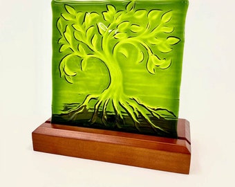 Mini Prismtree of Life Plate | Painted Glass Art | Slumped Tree Plate | Kiln Glass Work | Customizable