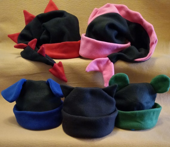 Fleece Hats ~ Dragon, Mermaid, Puppy, Cat, Bear