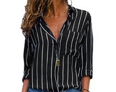 Womens Long Sleeve Loose Blouse Casual Tops Ladies V-neck Button-up Shirt