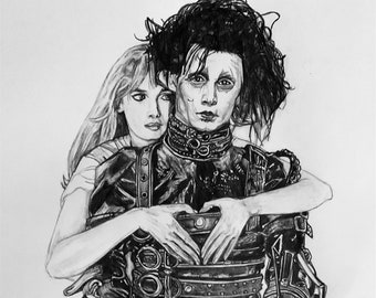 Edward Scissorhands Johnny Depp Winona Ryder limited edition signed numbered original sketch Gicleé art prints