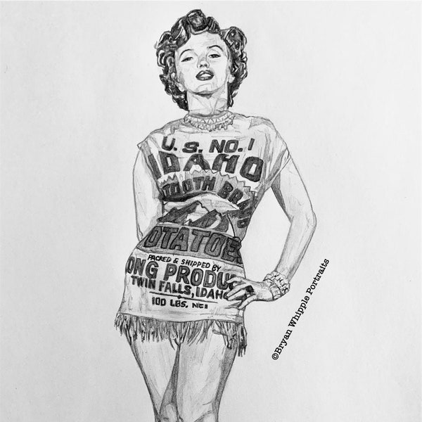 Marilyn Monroe “Potato Sack” dress original art Gicleé sketch prints