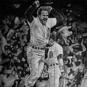 Kirk Gibson Detroit Tigers 1984 World Series Home Run Limitierte Auflage handsignierte / nummerierte Kunstskizze Giclée-Drucke