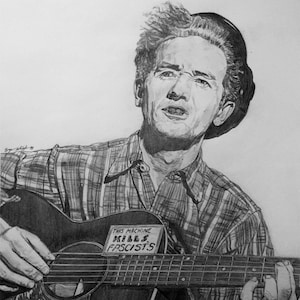 Woody Guthrie folk singer Limited Edition hand signed/numbered artwork Giclee prints