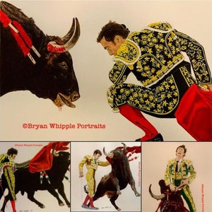 Print Series: “El Toro y la Ultima Risa” or “The Bull and the Last Laugh” (4) Bull Fighting paintings series Gicleé art prints