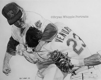 Nolan Ryan Robin Ventura Fist Fight Baseball Limited Edition hand signed/numbered art sketch Giclee prints
