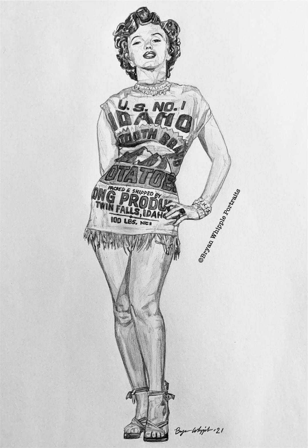 Marilyn Monroe potato Sack Dress Original Art Gicleé Sketch 