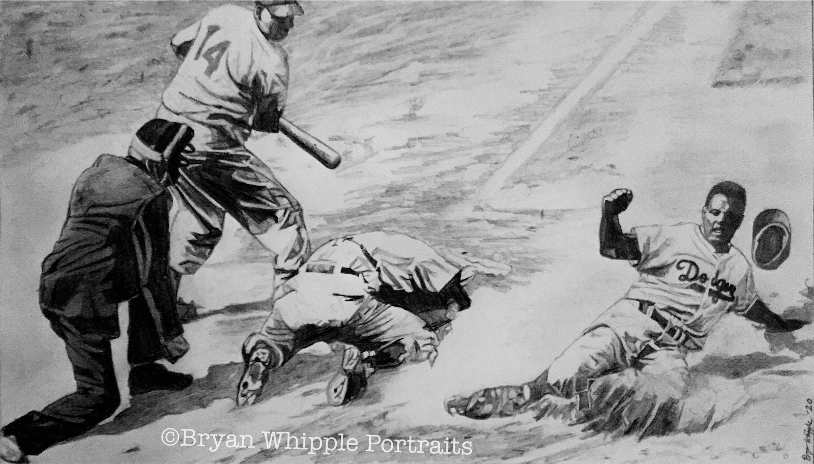 Jackie Robinson Stealing Home In Color