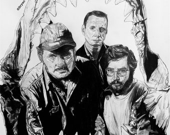 Jaws Roy Scheider Robert Shaw Richard Dreyfuss originalskiss Giclée-konsttryck