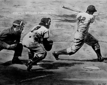 Jackie Robinson Brooklyn Dodgers Baseball Limited Edition hand signed/numbered sketch art Giclee prints