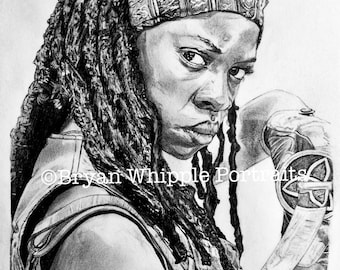 Michonne Walking Dead Danai Gurira sketch portrait print