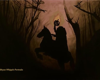 Sleepy Hollow Headless Horseman jack-o'-lantern origineel schilderij gicléekunstafdrukken