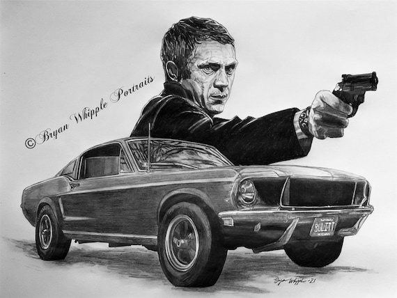 Buy Bullitt Steve Mcqueen 1968 Ford Mustang GT Fastback Original Sketch  Gicleé Art Prints Online in India - Etsy