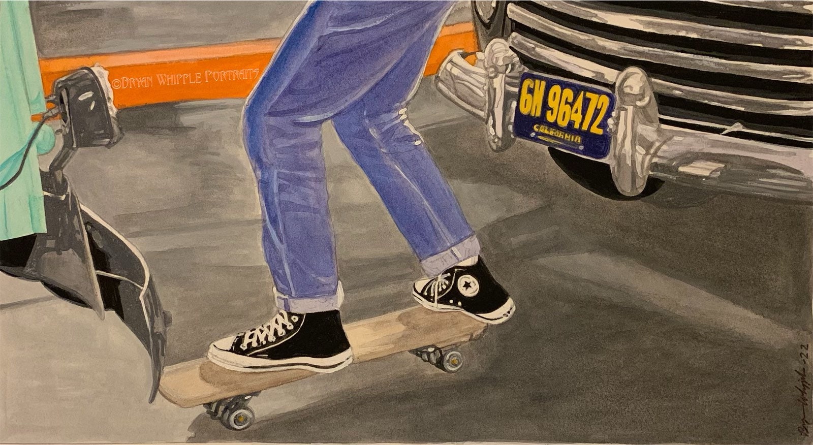 Marty Mcfly Back to the Future Skateboarding Original Painting