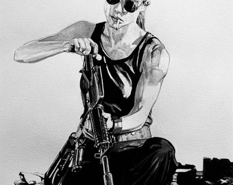 Sarah Connor Linda Hamilton Terminator 2 : Le jugement dernier, peinture originale en édition limitée, signée et numérotée, impression giclée