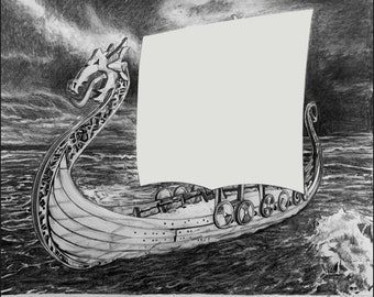 Viking Ship on a Dark Stormy Sea croquis original édition limitée signée et numérotée estampes d'art Gicleé