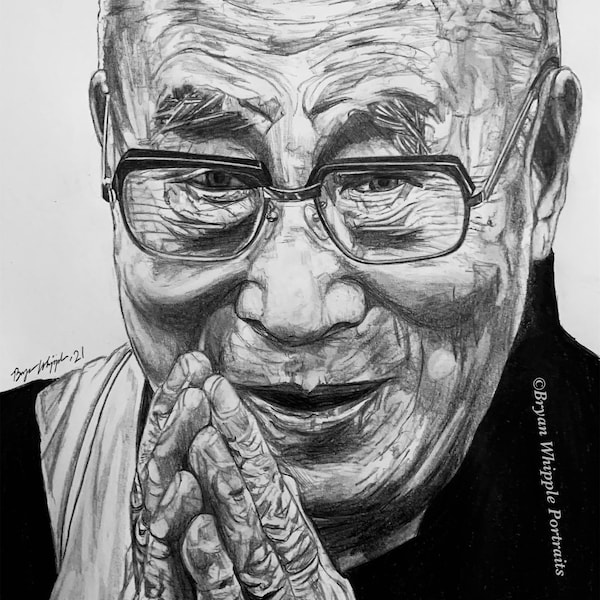 14th Dalai Lama Gyalwa Rinpoche limited edition signed numbered original sketch Gicleé art prints