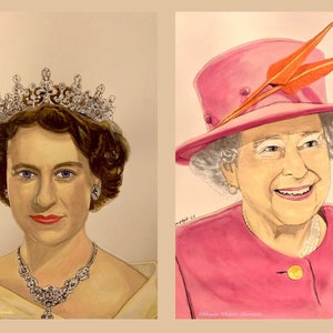 Queen Elizabeth II original paintings (2 versions) limited edition signed numbered Gicleé art prints