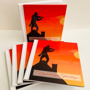 May include: A stack of five softcover books with white spines. The front cover features a silhouette of a person playing a violin on a rooftop against a sunset background. The text "Bryan Whipple Paintings" is printed on the cover.