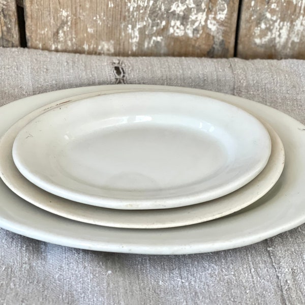 Restaurant China, three oval serving plates, one large, one medium, one small, All white/cream. Restaurant, railroad, hotel ware, diner ware
