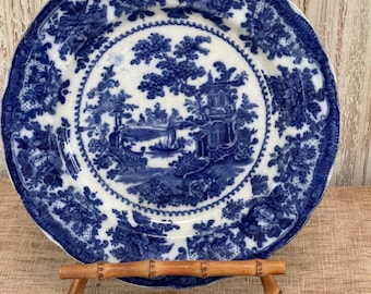 W. Adams Flow Blue dinner plate, “Fairy Villas” @1891-1910