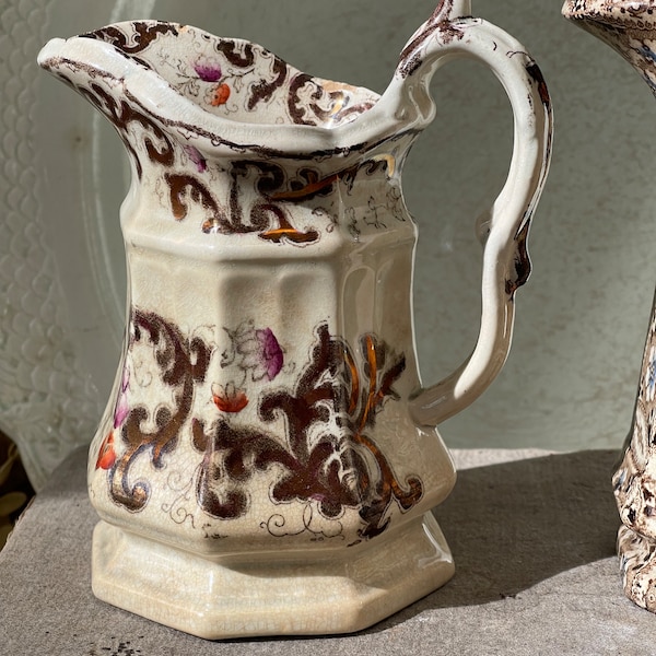 Antique transferware/lusterware creamer, small pitcher