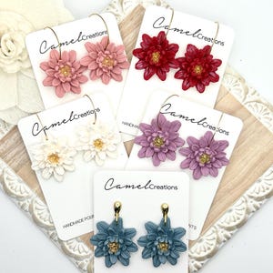 Polymer Clay Hoop Earrings Flower Hypoallergenic Surgical Steel Hoops