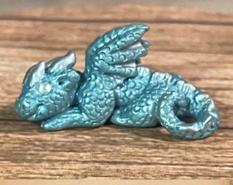 Teal Mini Polymer Clay Dragon - Dragon Figurine