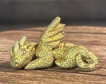 Gold Mini Polymer Clay Dragon - Dragon Figurine