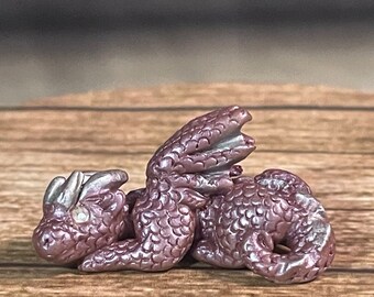 Dark Pink Mini Polymer Clay Dragon - Dragon Figurine