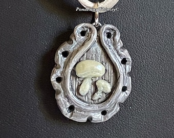 Glowing Mushroom Cameo Necklace - Silver Polymer Clay Pendant - Cottagecore Jewelry - Fairytale Gift Idea - Handmade Mushroom Necklace