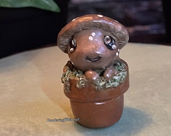 Woodland Mushroom - Polymer Clay Fantasy Creature - Cottagecore Collectible Figurine -