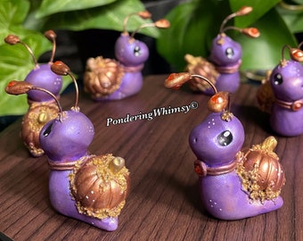 Polymer Clay Pumpkin Snail - Cute Autumn Figurine - Halloween Decoration - Desk Buddy - Thanksgiving Figurine