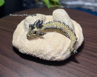 Desert Dweller Wyrm - Polymer Clay Dragon - Miniature Fantasy Terrain - Desk Buddy - Desert Sculpture - OOAK Figurine